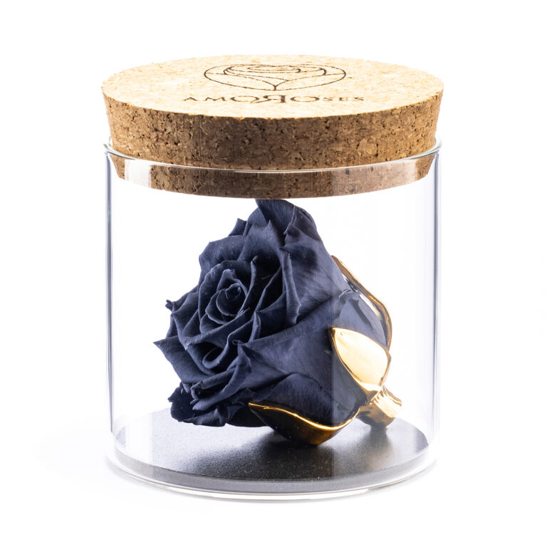 Amoroses BIJOU - Rosa Grigia Rosa Stabilizzata Eterna con calice placcato oro 24K in barattolo di vetro