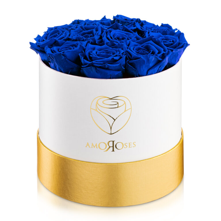 Amoroses PRESTIGE - Scatola bianca con 12 rose blu stabilizzate
