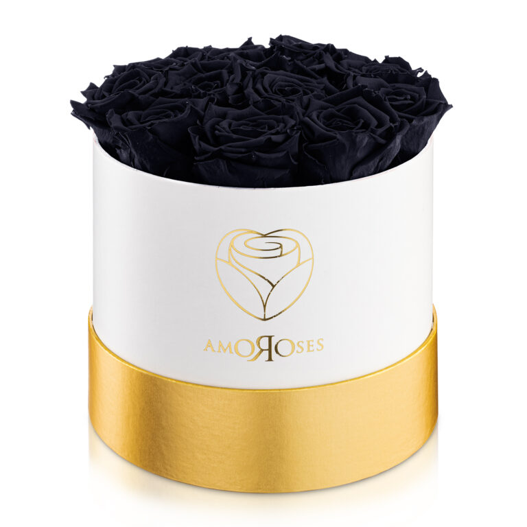 Amoroses PRESTIGE - Scatola bianca con 12 rose nere stabilizzate