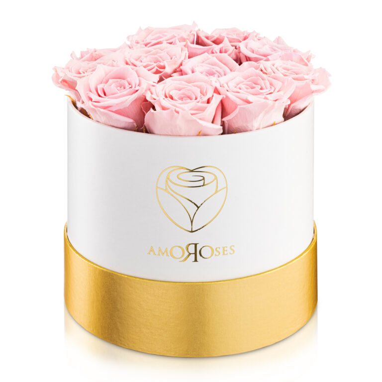 Amoroses PRESTIGE - Scatola bianca con 12 rose rosa stabilizzate